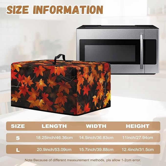 Microwave Oven Cover, Thanksgiving Maple Leaf Dustproof Machine Protector Decorative Kitchen Appliance Cover Waterproof Polyester Fabric for Most Countertop Microwaves Easy to Clean