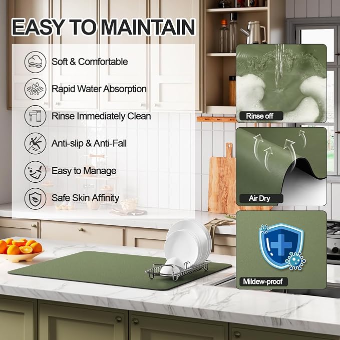 Dish Drying Mat for Kitchen Counter | Coffee Bar Mat for Countertops | Heat - Image 3