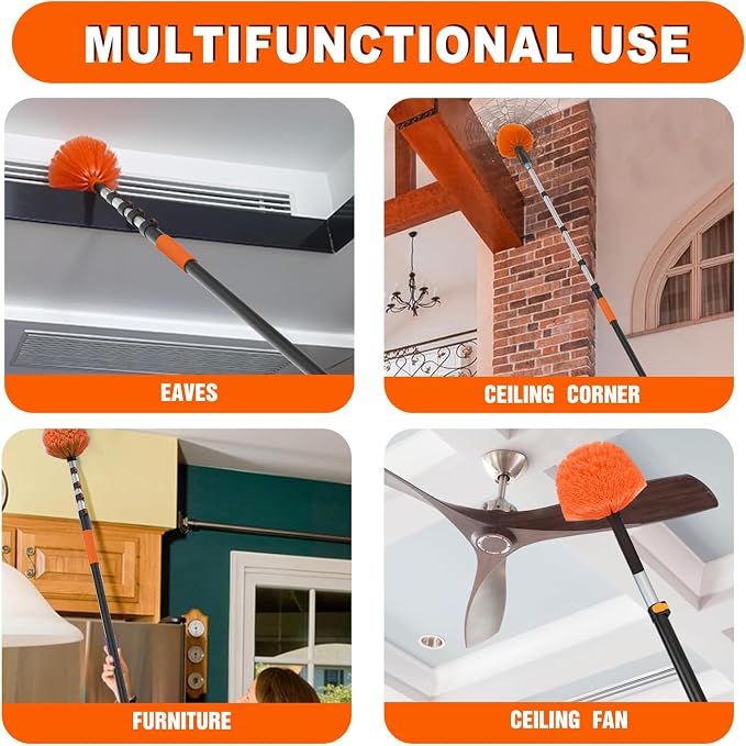 20FT Reach Cobweb Duster with Extension Pole, High Ceiling Long Duster with - Image 4