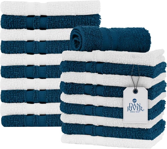 DAN RIVER 100% Cotton Washcloths 20 Pack Premium Quality Face and Body Cloth by DanRiver