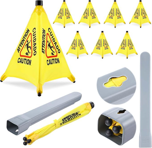 8-Packs Wet Floor Signs 20 Inch, Pop UP Bilingual Yellow Caution Wet Floor Sign by Unknown