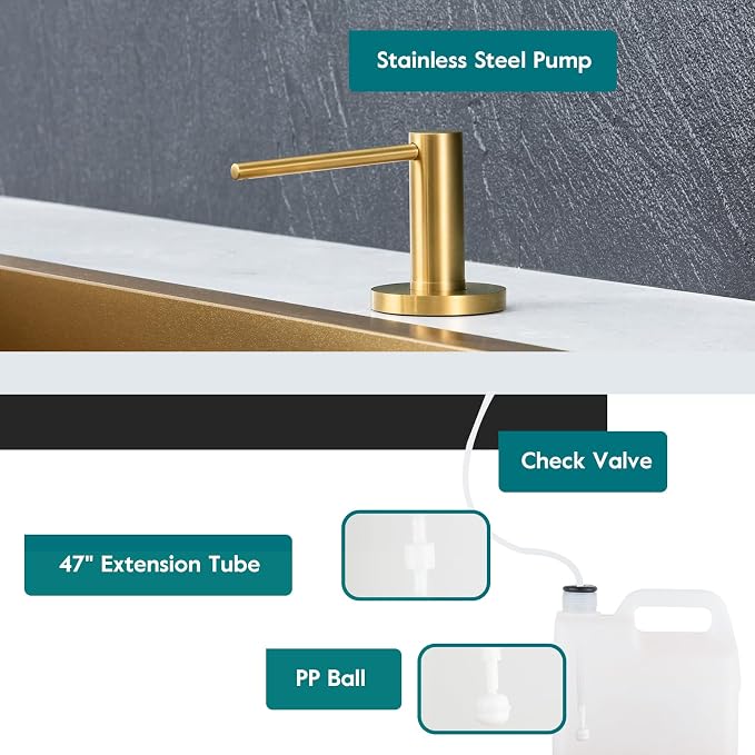Gappo Soap Dispenser for Kitchen Sink Champagne Gold, Stainless Steel - Image 3