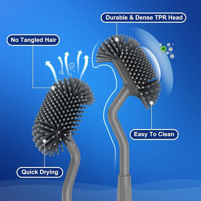 HAMITOR Toilet Bowl Brush Holder Set: Deep Cleaning Silicone Toilet Cleaner - Image 4