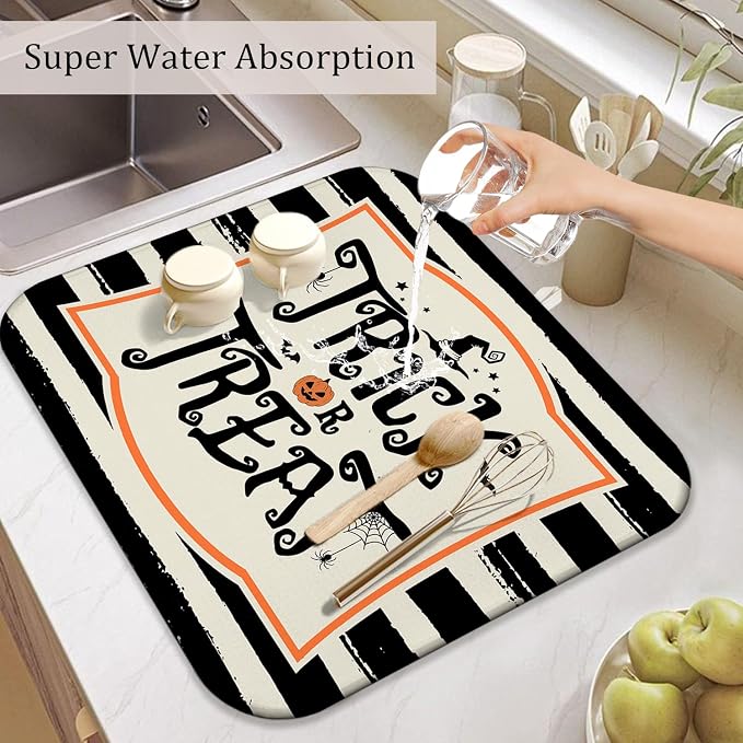 Halloween Dish Drying Mat for Kitchen Counter, Halloween Trick or Treat - Image 5