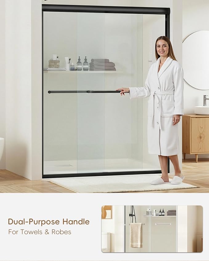 Shower Door 56-60'' W x 72'' H Semi-Frameless & Double Sliding, 1/4 inch - Image 8