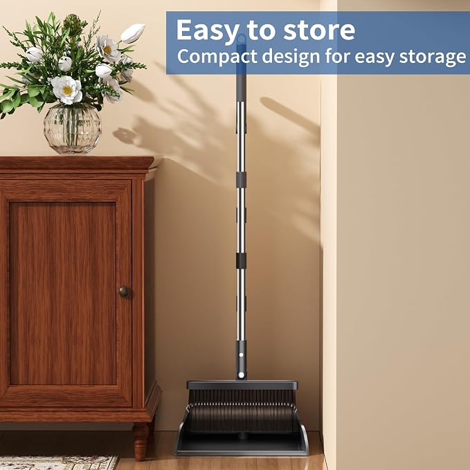 Broom with Dustpan Combo Set, Broom and Dustpan Set with 51.6" Long Handle & - Image 9
