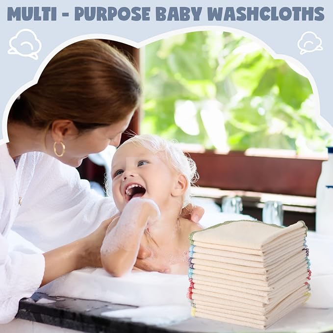 Zopeal 32 Pcs Flannel Cloth Baby Wipes Reusable Dispenser Washable Soft Natural - Image 7