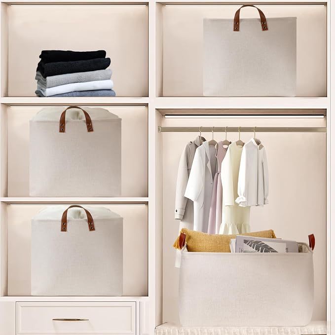 DULLEMELO Large Beige Storage Basket 70L Oversized Canvas Fabric Storage Bin - Image 6