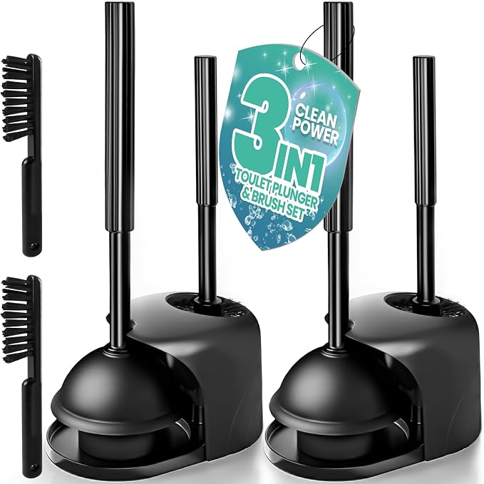 2PACK 3 in 1 Toilet Brush and Plunger Set by Unknown