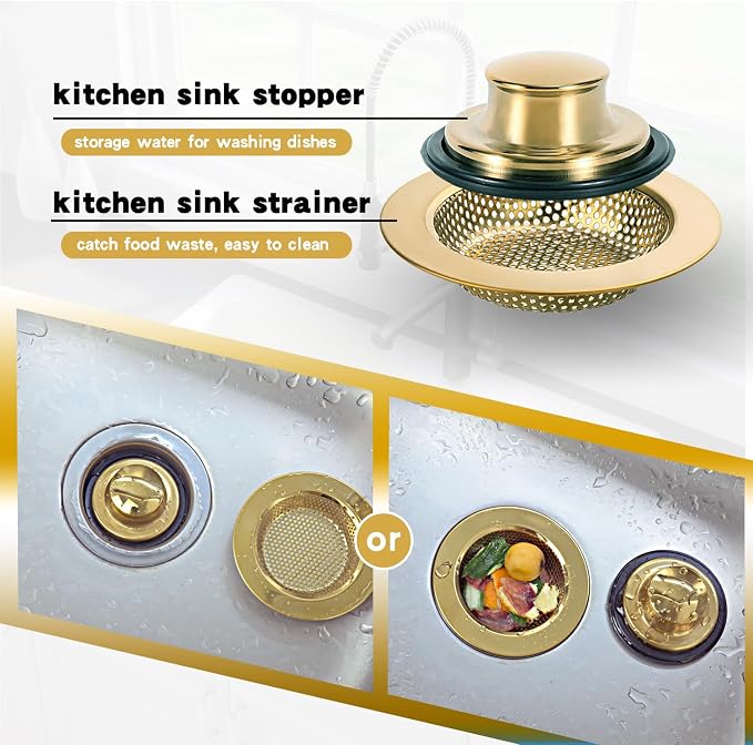 RQYEKDO Kitchen Sink Strainers Sink Stopper Kits, Stainless Steel Sink Drain - Image 2