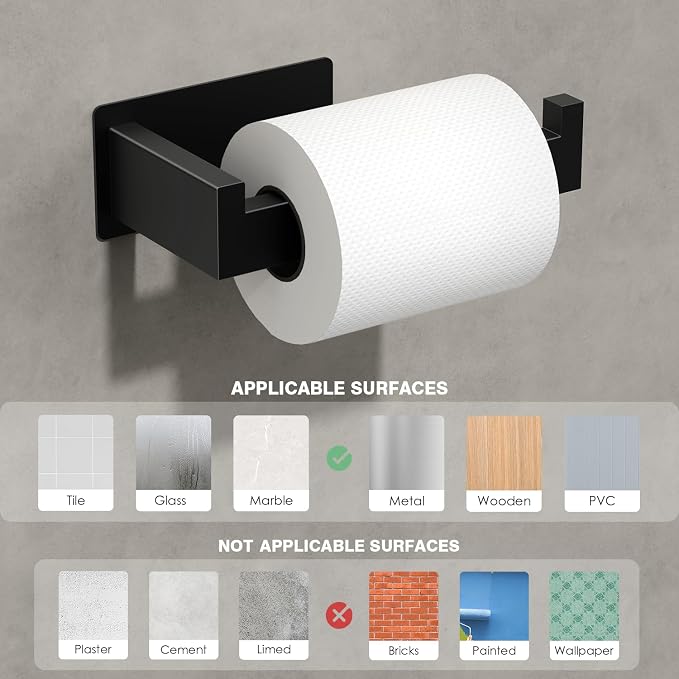 Auxmir Self Adhesive Black Toilet Paper Holder 2 Pack, Toilet Roll Holder Wall - Image 7