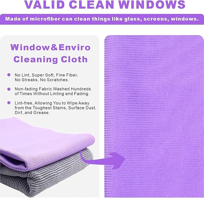 Window Cleaning Cloth.Glass Cleaning Cloth, Streaks Scratches Free. Purple 1 - Image 3
