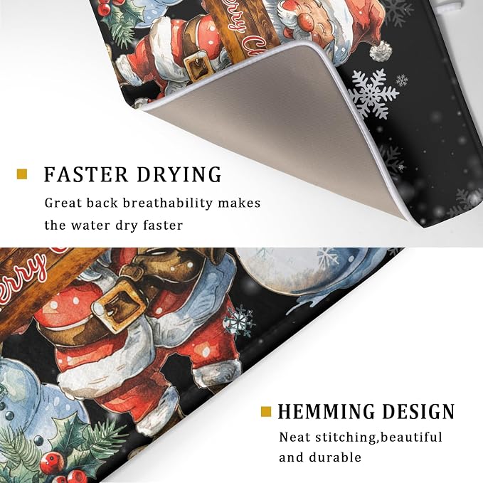 Christmas Santa Snowman Dish Drying Mat 18x24 Inch Winter Xmas Snowmen Santa - Image 3