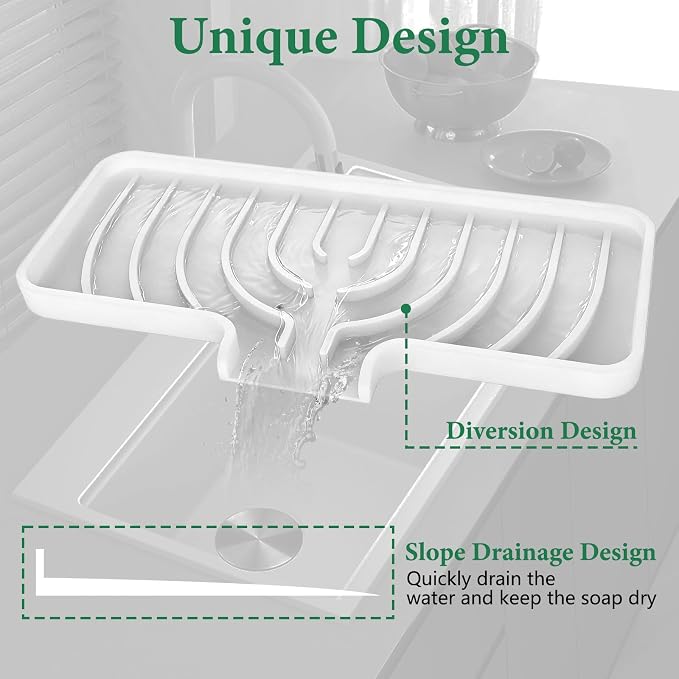 GUUKIN Sponge Holder for Kitchen Sink, 10x5 inch Silicone Dish Drying Mat - Image 5
