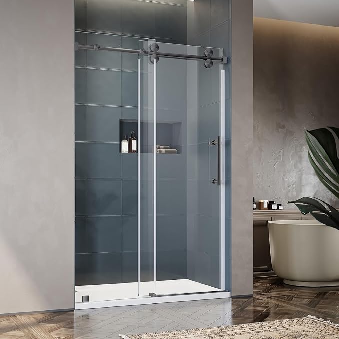 50-55 Inch x 80 Inch Sliding Frameless Shower Door, 3/8" Tempered Glass by UNIKOOSHOWERDOOR
