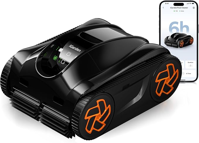 iGarden Pool Cleaner K60, 6H Cordless Robotic Pool Vacuum by iGarden