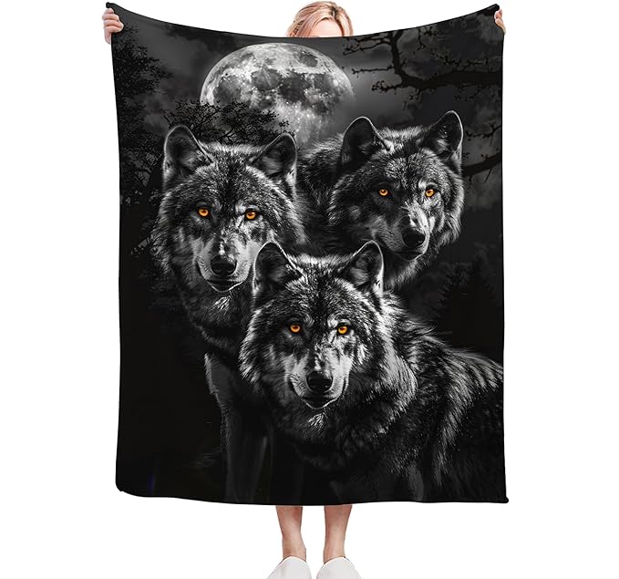 Wolf Throw - Animal Blanket for Girls, Women, Men & Boys - Soft, Warm, Cozy Fleece Blanket for Couch, Sofa, Bed - 60"x50"