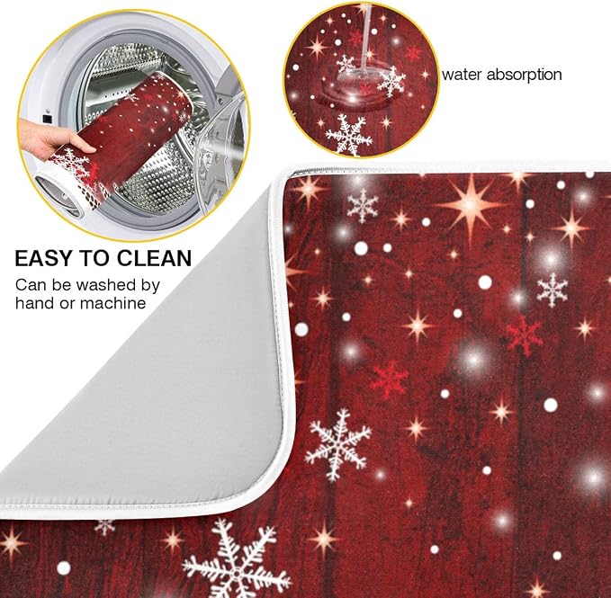 Christmas Tree Dish Drying Mat 18x24 inch Xmas New Year Snowflake Wooden Dish - Image 2