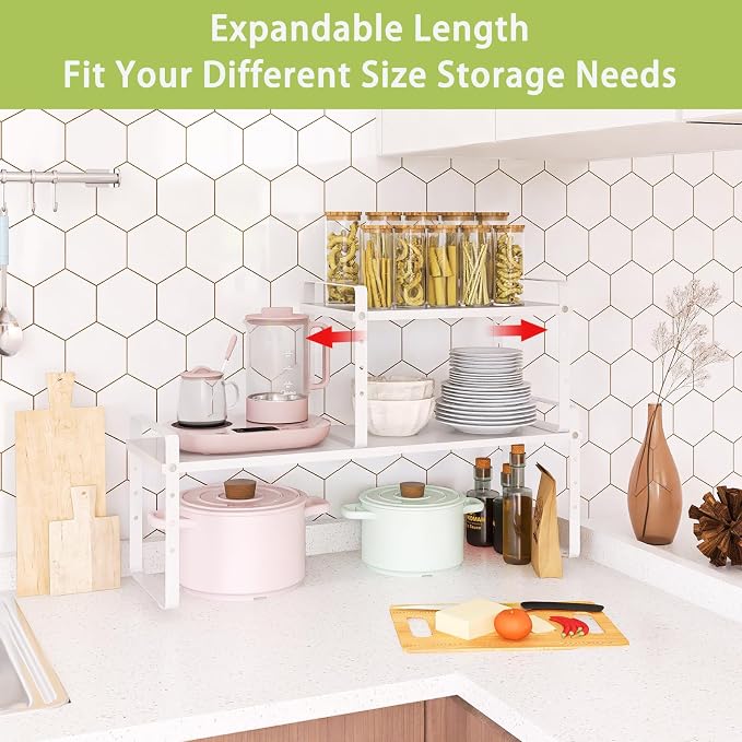 Expandable Cabinet Shelf Organizer Rack, Stackable Kitchen Counter Storage - Image 3