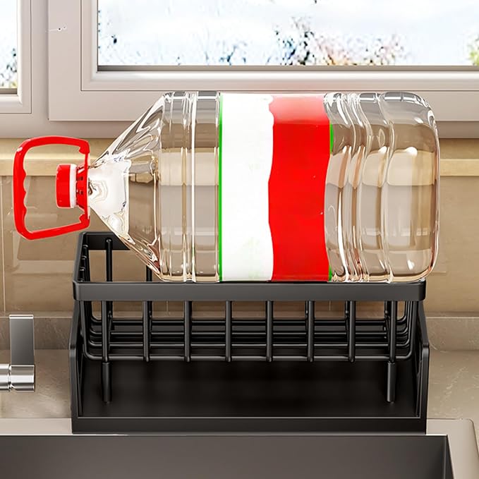 Kitchen Sink Organizer with Drain Tray, Sponge Holder, Brush Storage, - Image 4