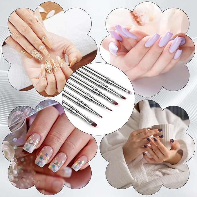 6Pcs Acrylic Nail Brushes, Nails Art Clean Up Brushes Metal Nail Polish Remover - Image 6