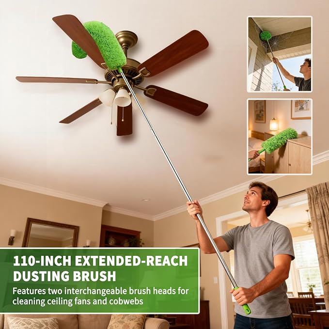 Cobweb Duster with Extension Pole, Washable Cleaning Duster Kit with 3 Duster - Image 3