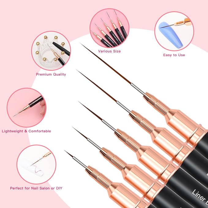 Metallic Nail Art Brushes, UV Gel Polish Painting Art Design Pen - Image 5