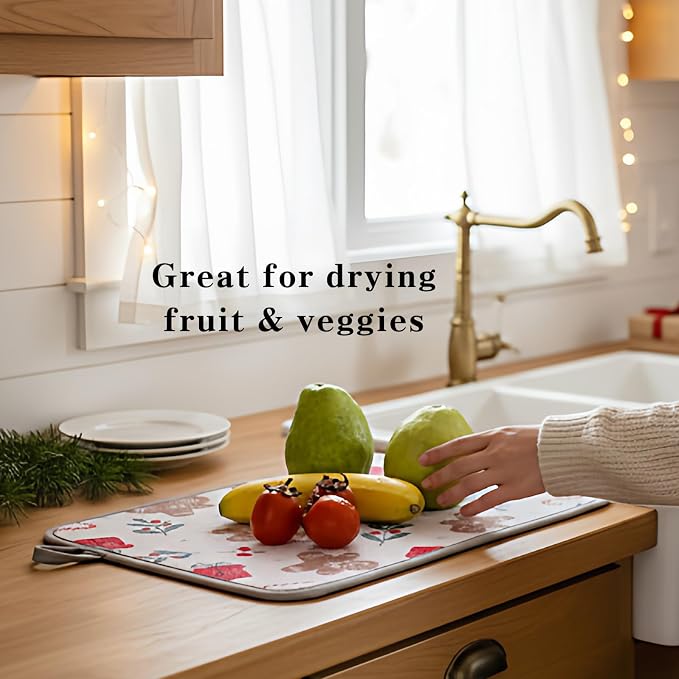 Festive Dish Drying Mat 2 Pack by JM.JEEMI, Versatile Dish Mat Drying Kitchen - Image 2