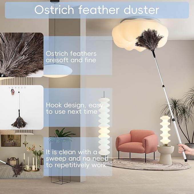 THARAHT Extendable Ostrich Feather Duster up to 25-49 inches Fluffy Feathers - Image 4