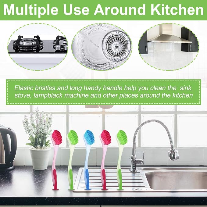 5 Pieces Long Dish Brush with Handle Assorted Color Dishwashing Brush with - Image 6