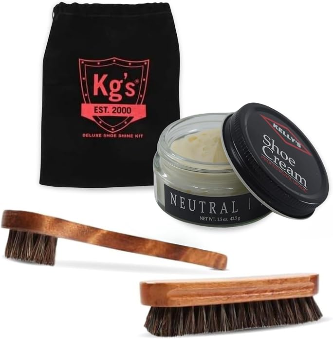 Kg's Shoe Shine Kit Includes Polish, Horsehair Brush, Applicator, and Storage by Kgs