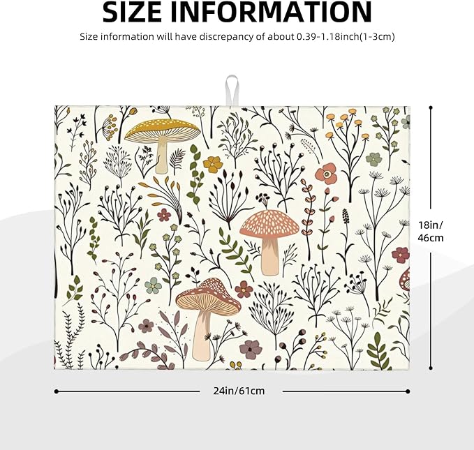 Cute Mushrooms Dish Drying Mat 18x24 inches Microfiber Absorbent Fast Dry Mat - Image 3