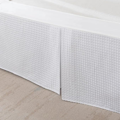 Twin Bed Skirt, Wrap Around Bed Skirt with Pleated Corner, 18 Inch Drop Pleated Waffle Weave Bedskirts, Anti-Slip, Microfiber, White, 18'' Twin
