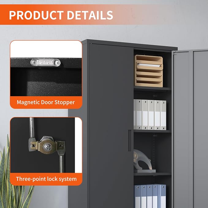 Metal Storage Cabinet with Adjustable Shelves, Garage Tool Cabinet with 2 - Image 4