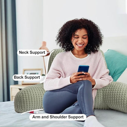 Holawakaka Reading Pillow for Bed and Sofa Couch Sitting Up, Backrest Pillows with Arms for Kids Teens Adults, Back Support Cushion for Lounging, Watching TV, Working on Laptop, Green
