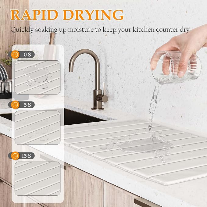 Stone Drying Mat for Kitchen Counter – Quick Dry PU-Coated Diatomaceous Earth - Image 2