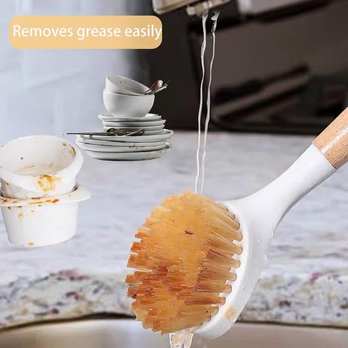 Dish Brush with Built-in Scraper, Non-Slip Durable Plastic Handle Heavy Duty - Image 6