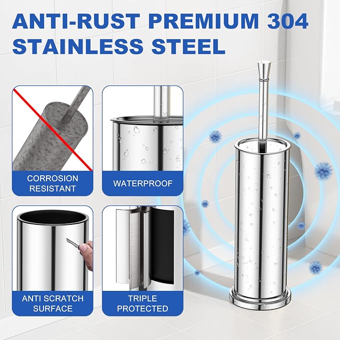 Toilet Brush and Holder Set：304 Stainless Steel Heavy Duty Toilet Bowl - Image 2