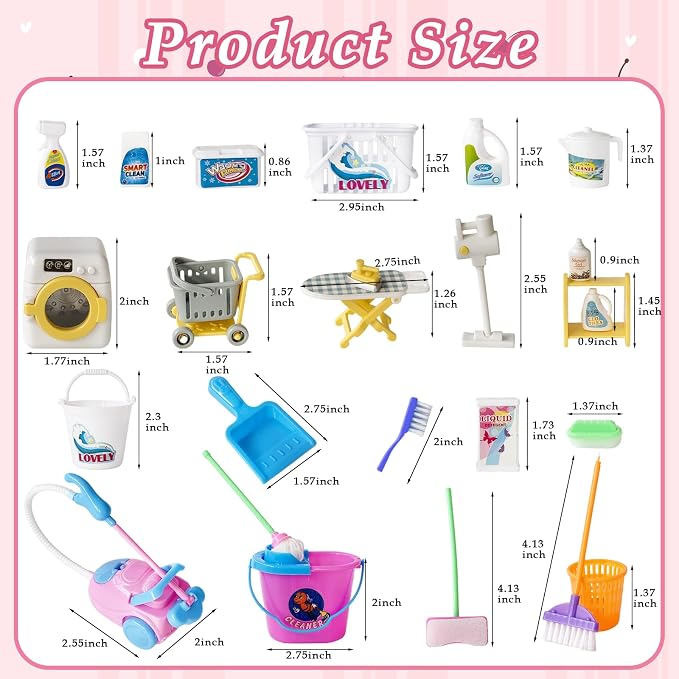 25 Pieces Miniature Doll Housework Cleaning Supplies, Mini Dollhouse - Image 2