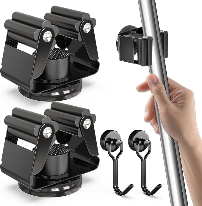 3-H Magnetic Broom Holder 4 Piece, 304 Stainless Steel Broom Holder Wall Mount by 3-H