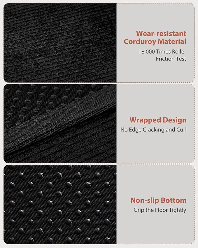 Blvornl Office Chair Mat for Hardwood Floor and Low Pile Carpet, 47" x 60" Corduroy Surface Desk Rolling Chair Mat for Hard Floors, Heavy Duty Carpeted Floor Protector Rug for Home Office, Black