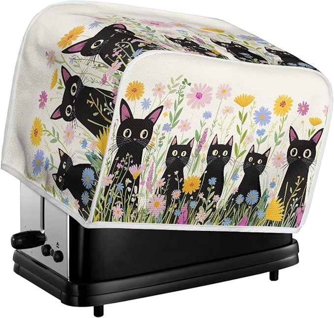 Black Cat Printed Toaster Cover for Anti-Dust & Fingerprint Kitchen Small Appliance, Floral Printed Toaster Oven Cover Microwave Toaster Oven Cover Decor Accessories for Kitchen