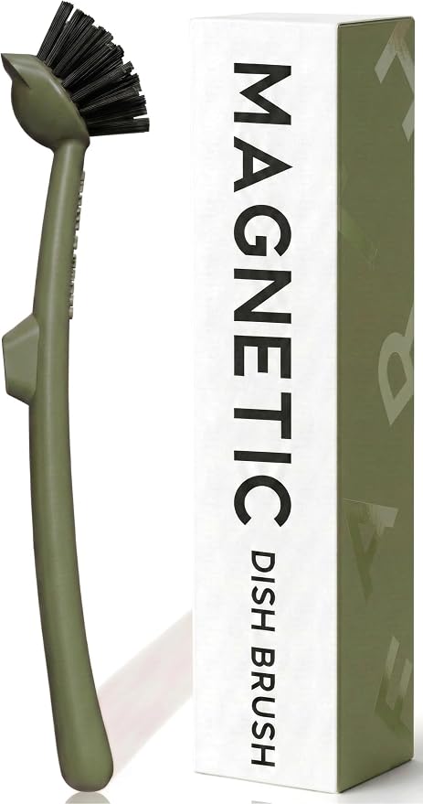 Earth & Mango Magnetic Dish Brush & Scraper, Snaps to Sink, Non-Scratch by Earth+%26+Mango