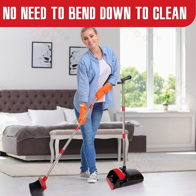 Broom and Dustpan Set with Long Handle, Light Weight Stainless Steel Poles - Image 4