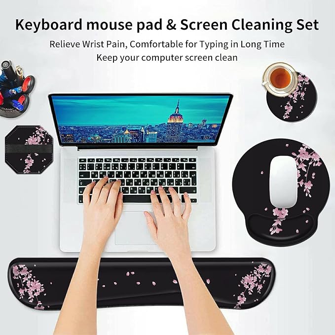 Wrist Rests for Keyboard and Mouse Support Gel Pad + Screen Cleaning Pad + - Image 2