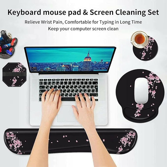 Wrist Rests for Keyboard and Mouse Support Gel Pad + Screen Cleaning Pad + - Image 2