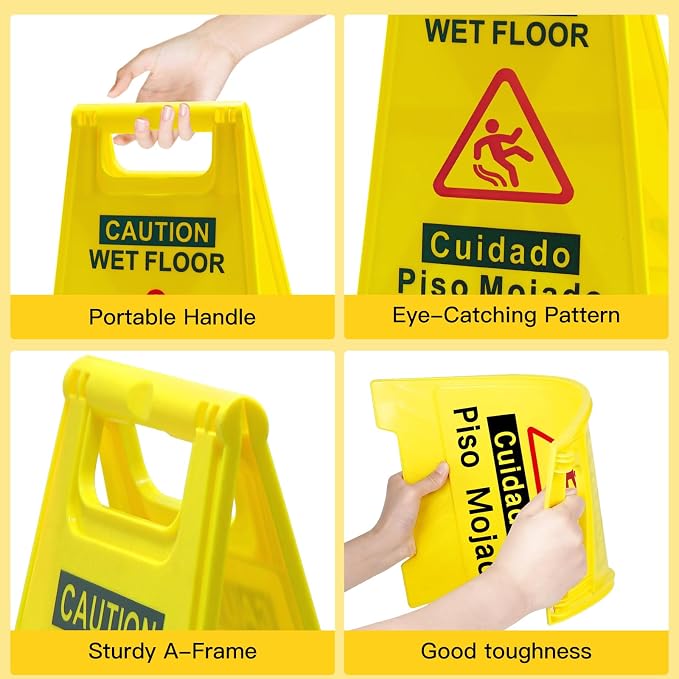 2-Pack Caution Wet Floor Sign, 17.5" Height, Bright Yellow, Double-Sided - Image 5