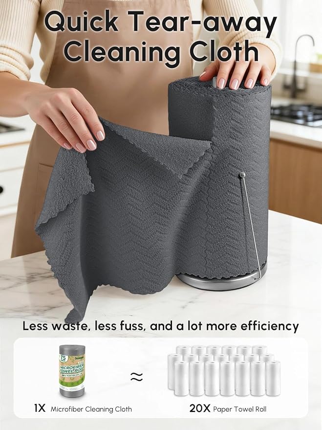 Microfiber Cleaning Cloths Roll, 75 Pack Tear Away Microfiber Towels Roll - Image 2