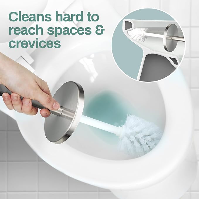 Home Intuition Polished Chrome Stainless Steel Vented Toilet Brush and Holder - Image 6