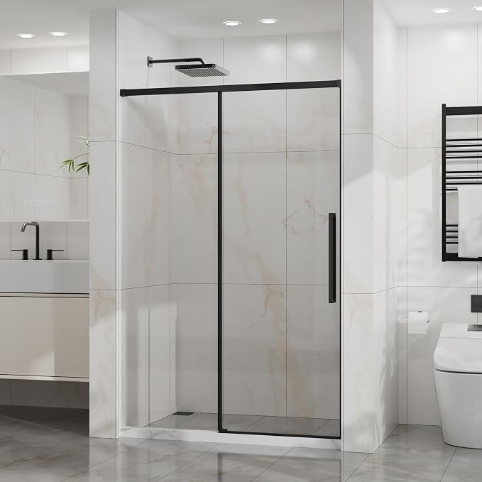 Semi-Frameless Shower Door 48" W x 72" H, 1/4" Clear Tempered Glass, Sliding - Image 3